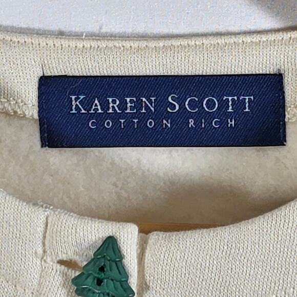 Size XL Santa's Workshop Christmas Scene Applique Buttoned Cardigan Karen Scott - Picture 3 of 11